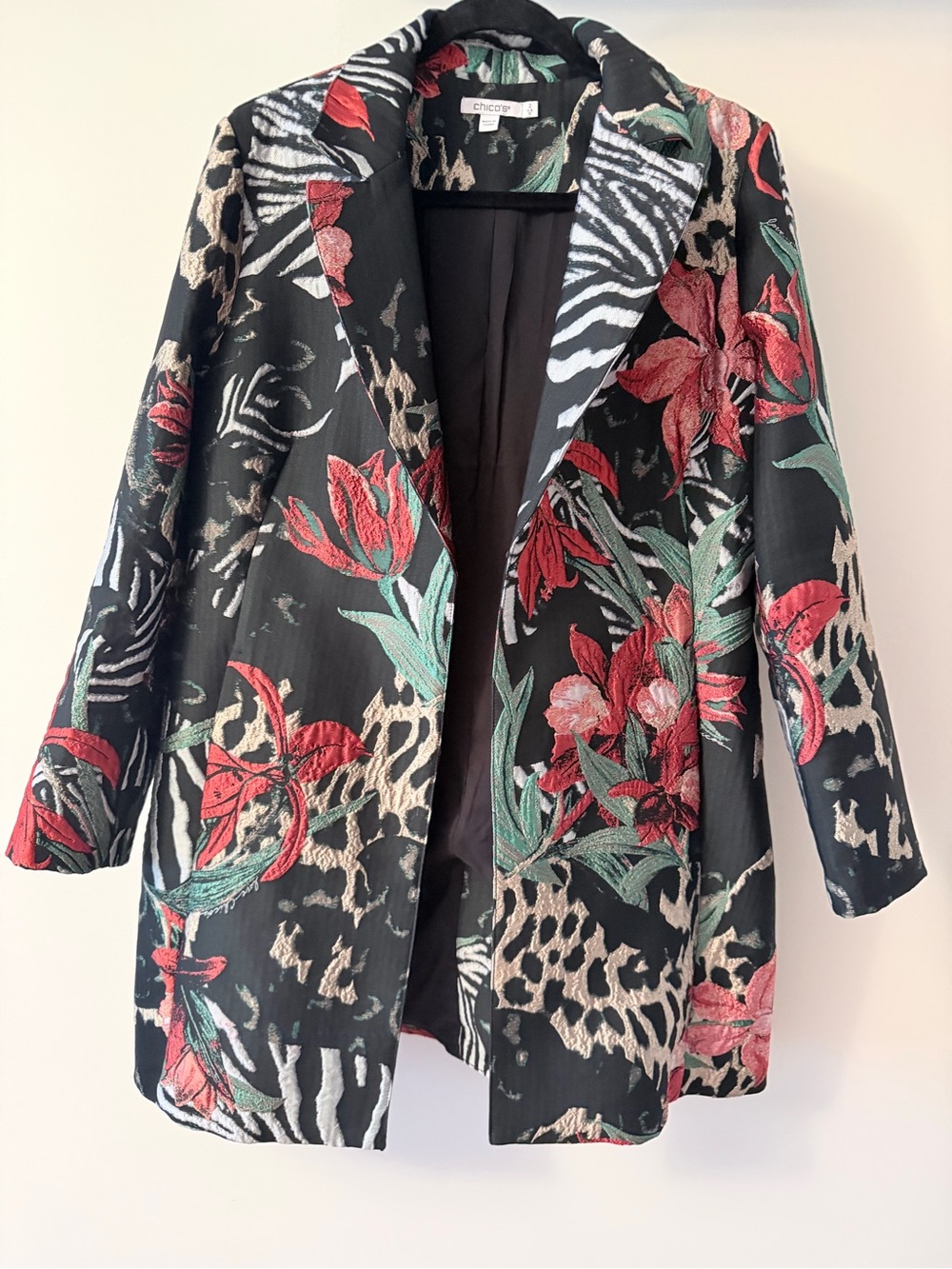 Chico's Black Floral & Animal Print Blazer